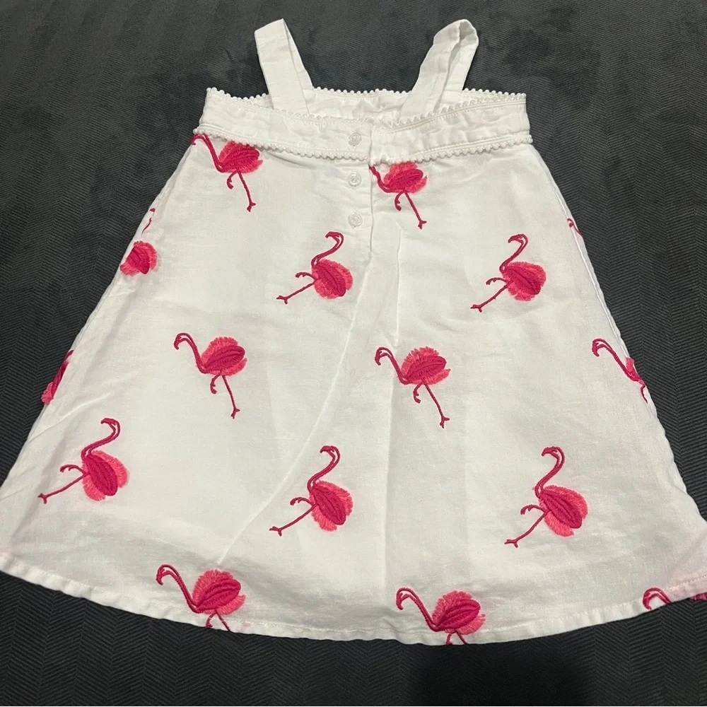 Janie and Jack White Dress with Pink Flamingos